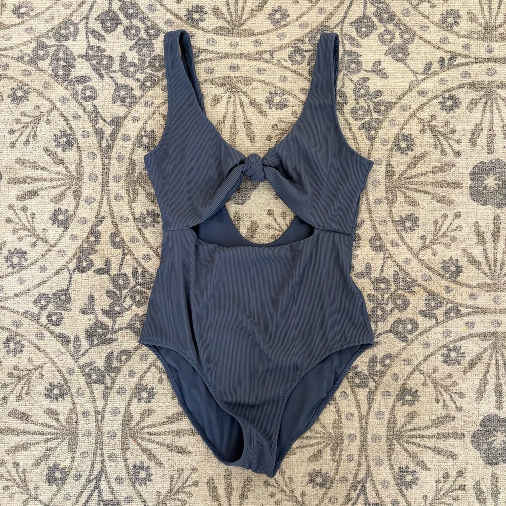 aerie One-Piece Swimsuit in Slate Blue with Front Knot